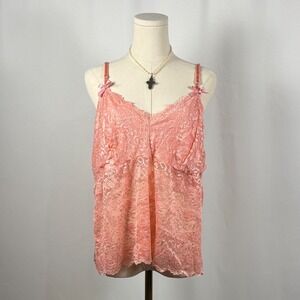 Sheer Lace Butterfly Cami Top Pink Peach Floral V Neck Plus Size 4XL